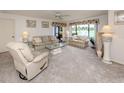 Bright living room featuring neutral décor, plush carpeting, and a picturesque view at 800 Capri Isles Blvd # 124, Venice, FL 34292