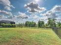 Expansive backyard featuring healthy green grass, black metal fence, and beautiful greenery at 12705 Pinnacle Ln, Venice, FL 34293