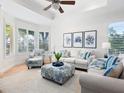 Inviting living room featuring a bay window, comfortable seating, stylish decor, and a neutral color palette at 1164 Beachcomber Ct # 19, Osprey, FL 34229