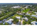 Aerial view of waterfront homes with boat docks, canals, and a lush, green landscape at 458 Ceil Ct, Nokomis, FL 34275