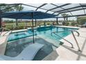 Beautiful pool with a spa and lovely water feature overlooking the serene lake at 13871 Miranese St, Venice, FL 34293