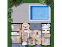 Detailed floor plan showcasing bedrooms, kitchen, lanai, pool, and living spaces for a comfortable home layout at 16029 Arcaro Ave, Port Charlotte, FL 33954