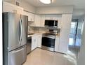 Modern kitchen with stainless steel appliances and white cabinets at 2386 Sumatran Way # 26, Clearwater, FL 33763