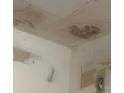 Damaged ceiling with water stains and visible repairs needed in a residential property at 6950 Southwind Dr, Hudson, FL 34667