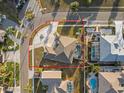 Aerial view of house showing fenced pool area and cul-de-sac neighborhood at 821 Greenview Dr, Apollo Beach, FL 33572