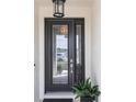 Close up of a decorative black front door with glass insert and sidelight at 16524 Paynes Mill Dr, Bradenton, FL 34211