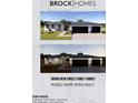 New single Gathering model home showcasing a three car garage, desert landscaping, and modern design at 24440 Kingsway Cir, Punta Gorda, FL 33983