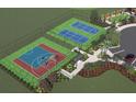 Aerial view of community basketball and tennis courts surrounded by green space and manicured landscaping at 14064 Crutchfield Ct, Parrish, FL 34219