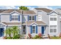 Well-maintained townhomes featuring blue shutters and lush landscaping at 10429 Heron Lake Dr, Riverview, FL 33578