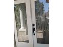 Elegant front doors featuring decorative glass panels and stylish hardware at 10415 Lucaya Dr, Tampa, FL 33647