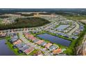 Aerial view of a community featuring homes surrounding a lake and green spaces at 32740 Tree Of Life Ave, Wesley Chapel, FL 33543