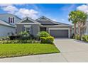 Beautiful single-story home with well-manicured lawn, tropical plants, and a two-car garage at 10516 Tranquil Meadow Loop, Riverview, FL 33569