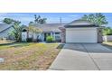 Charming home featuring a two-car garage, a lush front yard, and a welcoming entry door with walkway at 2601 Bridle Dr, Plant City, FL 33566