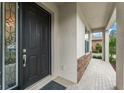 Inviting front porch features stone accents, decorative glass door, and a tiled walkway at 10720 Breaking Rocks Dr, Tampa, FL 33647