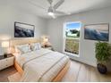 Bright bedroom with white ceiling fan, modern decor, and a window providing natural light at 4506 Shadberry Dr, Tampa, FL 33624