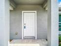 White front door entrance with gray columns and concrete porch at 12128 Grouse Ave, Port Charlotte, FL 33981