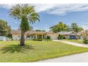 Inviting single-story home featuring a mature palm tree and green lawn at 5078 Kenmore St, Spring Hill, FL 34608