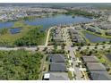 Stunning aerial view of homes in community, surrounded by lakes and lush landscapes at 12905 Satin Lily Dr, Riverview, FL 33579