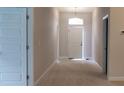 Bright hallway featuring neutral walls, carpet flooring, a white front door and interior doors at 13243 Gulf Bay Ln, Spring Hill, FL 34609