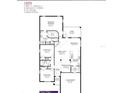 Detailed floor plan showcasing three bedrooms, two bathrooms, and an open-concept living area at 5494 Ocean Breeze Dr, Spring Hill, FL 34609