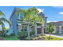 Two-story house with gray siding, palm trees, and a brown garage door at 11928 Frost Aster Dr, Riverview, FL 33579