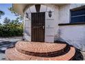 Dark brown metal front door with brick steps at 6626 1St N St, St Petersburg, FL 33702