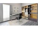 Bright home office features modern desk, chair, and large shelving unit, illuminated by natural light from the window at 14112 Monserrate Ln, Port Charlotte, FL 33981