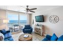 Living room with blue sofas and stunning ocean view at 20000 Gulf Blvd # 707, Indian Shores, FL 33785
