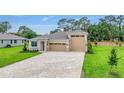 Charming single-Gathering home featuring a three-car garage, stone accents, and a well-maintained lawn at 9157 Players Dr, Weeki Wachee, FL 34613
