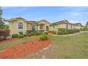 Spacious home featuring a well-maintained lawn, mature palm trees, and a welcoming entrance at 18011 Prairie Wolf Gln, Parrish, FL 34219