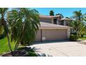 Spacious home with a three-car garage and mature palm trees in a landscaped yard at 16219 Turnbury Oak Dr, Odessa, FL 33556