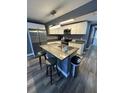 Modern kitchen with a spacious island, stainless steel appliances, and stylish gray countertops, perfect for cooking and entertaining at 8702 El Portal Dr, Tampa, FL 33604