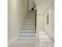 Modern light-toned staircase with dark railing in a hallway at 3469 Desert Trunk Ct, Tampa, FL 33614