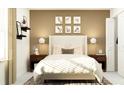 Bright bedroom with a comfortable bed and wood accents at 8874 Gallantree Pl, Land O Lakes, FL 34637