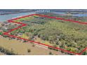 Expansive aerial view highlighting the property's boundaries and surrounding natural landscape at 8529 Kenton Rd, Wesley Chapel, FL 33545