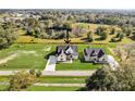 Aerial view of two farmhouses and a pond, showcasing a peaceful rural setting at 32552 Railroad Ave, San Antonio, FL 33576