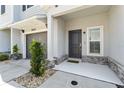 Townhouse entry with gray door and stone accents at 9658 Sweetwell Pl, Riverview, FL 33569