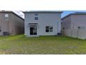 Expansive backyard featuring a well-maintained lawn and sliding glass door entrance at 2855 Maiden Grass Isle, Wesley Chapel, FL 33543
