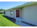 Side view of house with brown door and walkway at 2822 Torrance Dr, Land O Lakes, FL 34638