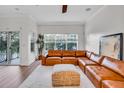 Spacious living room with leather sectional and hardwood floors at 111 N Albany Ave # 16, Tampa, FL 33606