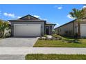 Charming single-Gathering home displaying a well-manicured lawn, lush landscaping, and a two-car garage at 3778 Maxwell Park Dr, Sun City Center, FL 33573