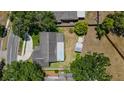 Overhead view of the house, showcasing the backyard and a shed at 1702 Blind Pond Ave, Lutz, FL 33549
