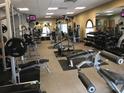 Spacious community gym featuring various weight machines, free weights, and mirrored walls at 10957 Keys Gate Dr, Riverview, FL 33579
