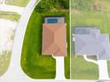 Aerial view of a house with a pool and a large grassy area at 9187 Prospect Ave, Englewood, FL 34224