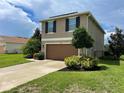 Two-story house with brown garage door and landscaping at 228 Star Shell Dr, Apollo Beach, FL 33572