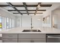Modern kitchen island with quartz countertops and stainless steel sink at 10426 Longmeadow Ave, Parrish, FL 34219