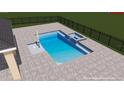 An artist rendering of backyard pool design with a spa and paver patio, enclosed by a black fence at 33346 Kateland Dr, Wesley Chapel, FL 33545