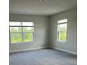 Bright, carpeted bedroom with two windows, offering serene views and ample natural light at 908 160Th E Ln, Bradenton, FL 34212