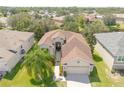 Aerial view of a single-Gathering home with a two-car garage and lush landscaping at 1134 S Pointe Alexis Dr, Tarpon Springs, FL 34689