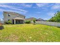 Large backyard with a privacy fence and mature trees at 30805 Satinleaf Run, Brooksville, FL 34602